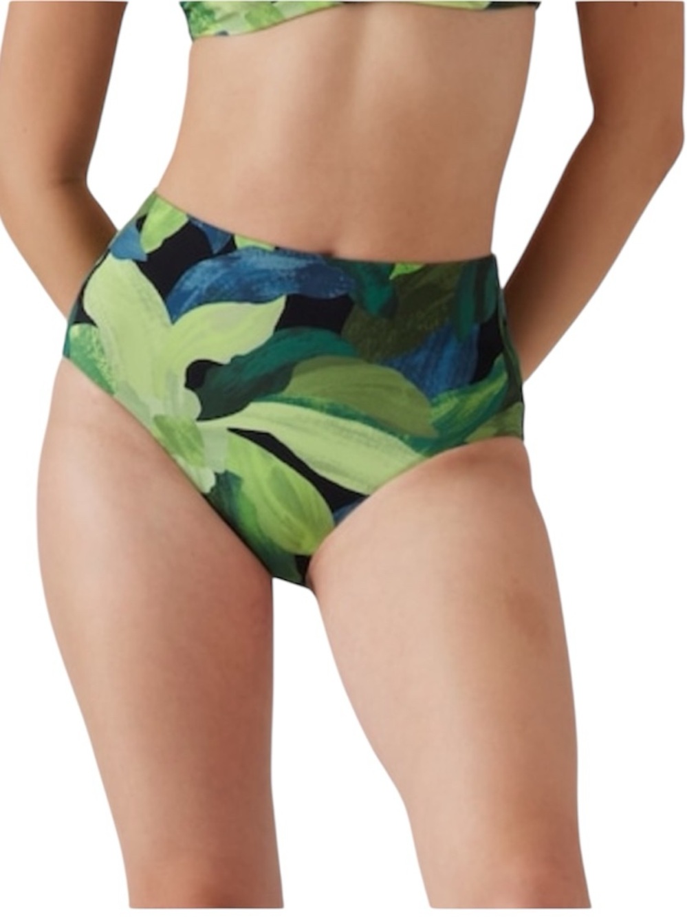 Athleta New Liana High Waist Tropical Print Bikini Bottoms Green Blue Medium NWT
